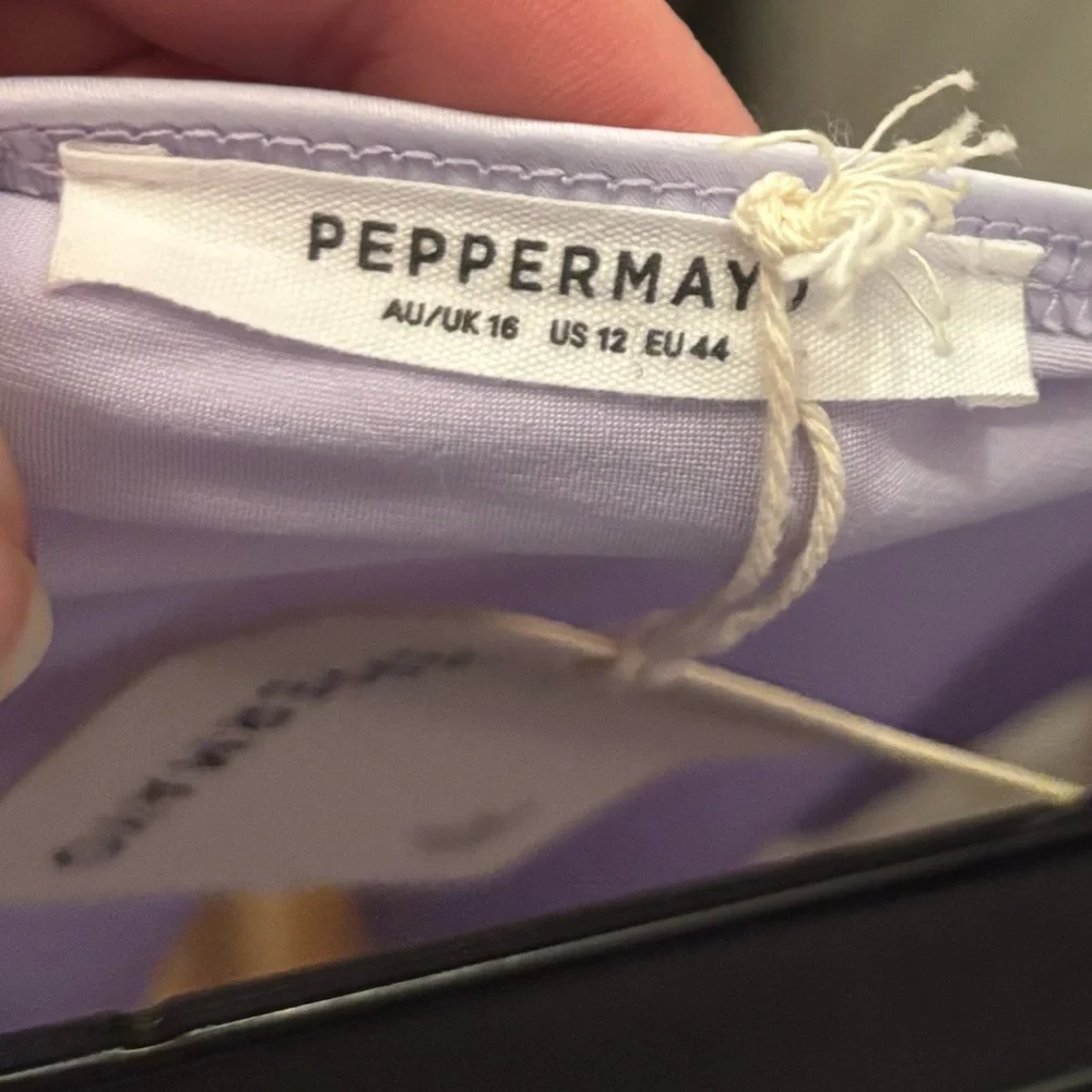 Peppermayo Lavender Satin Halter Mini Dress with Front Ring Detail - Picture 7 of 7
